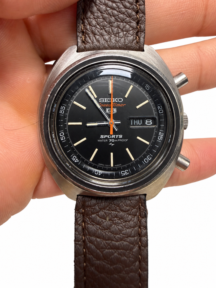 Vintage Seiko Speedtimer 7017-6010 Automatic Chronograph Day/Date Black Dial