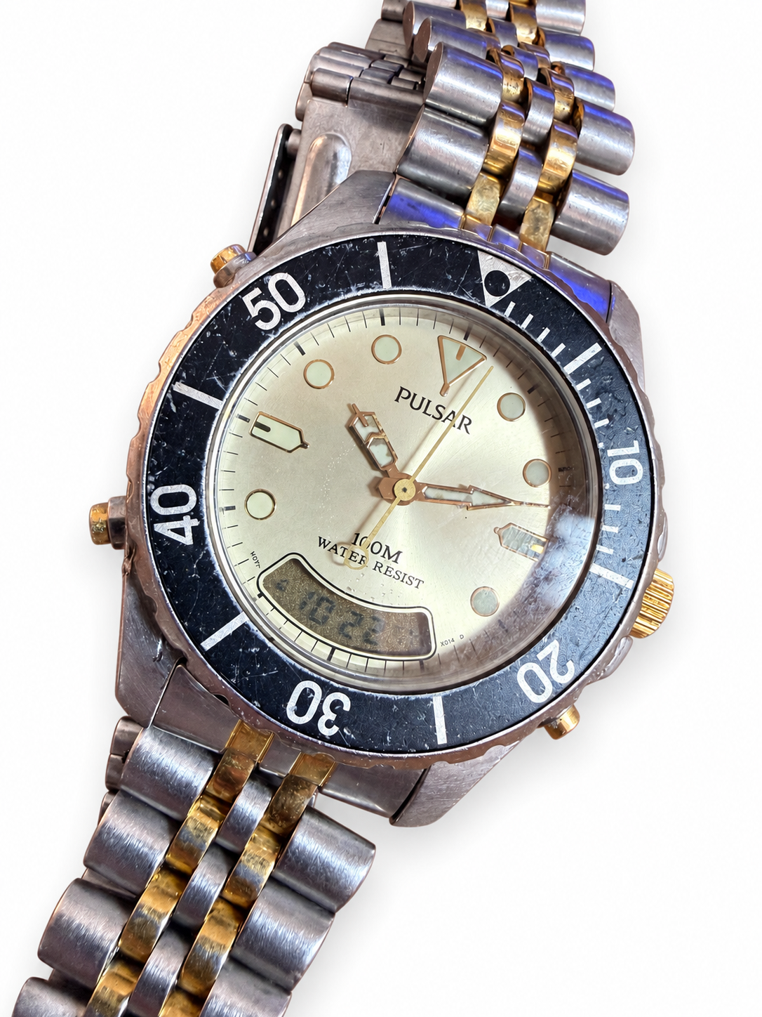 Pulsar V071-X010 Analog-Digital Quartz Diver - Two-Tone Bracelet - Date - Black
