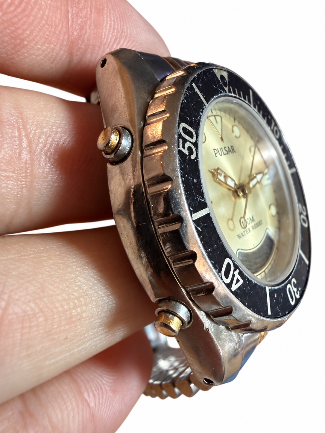 Pulsar V071-X010 Analog-Digital Quartz Diver - Two-Tone Bracelet - Date - Black