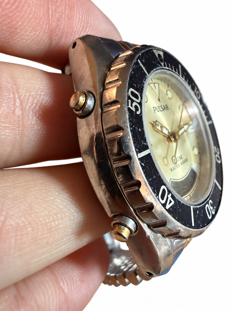 Pulsar V071-X010 Analog-Digital Quartz Diver - Two-Tone Bracelet - Date - Black