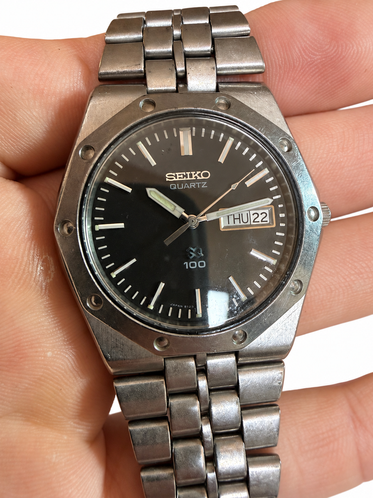 Vintage Seiko Quartz 8128-8030 “Royal Oak” Style - Black Dial - Stainless Case