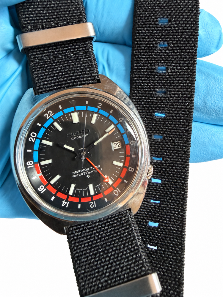 Vintage Serviced Seiko Navigator Timer 6117-6410 Automatic 24-Hour Date 41mm