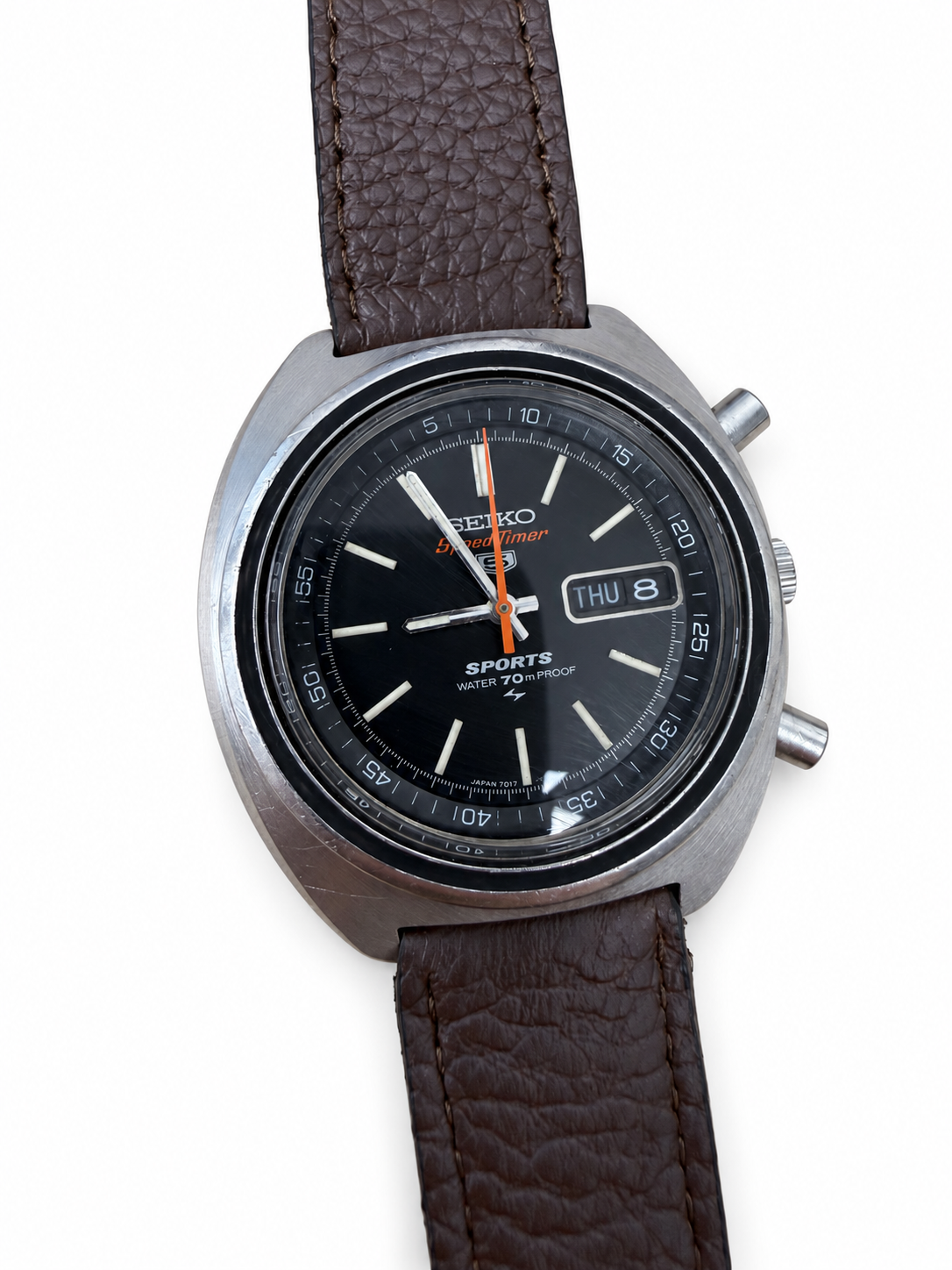 Vintage Seiko Speedtimer 7017-6010 Automatic Chronograph Day/Date Black Dial