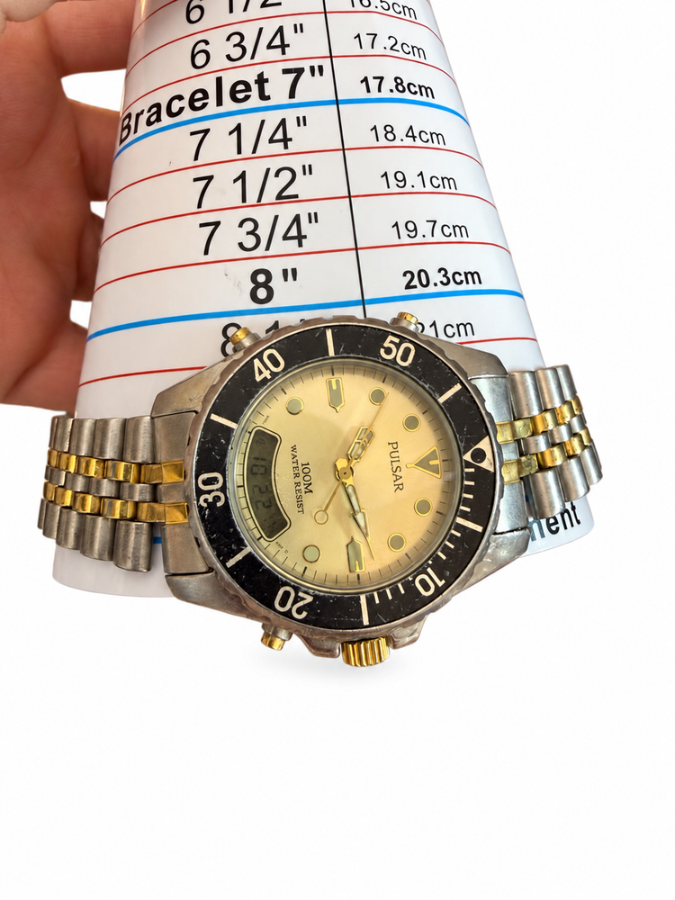 Pulsar V071-X010 Analog-Digital Quartz Diver - Two-Tone Bracelet - Date - Black
