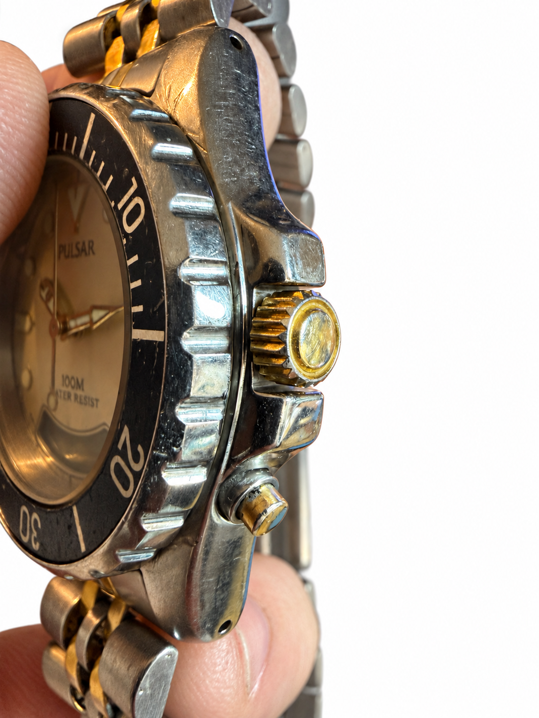 Pulsar V071-X010 Analog-Digital Quartz Diver - Two-Tone Bracelet - Date - Black